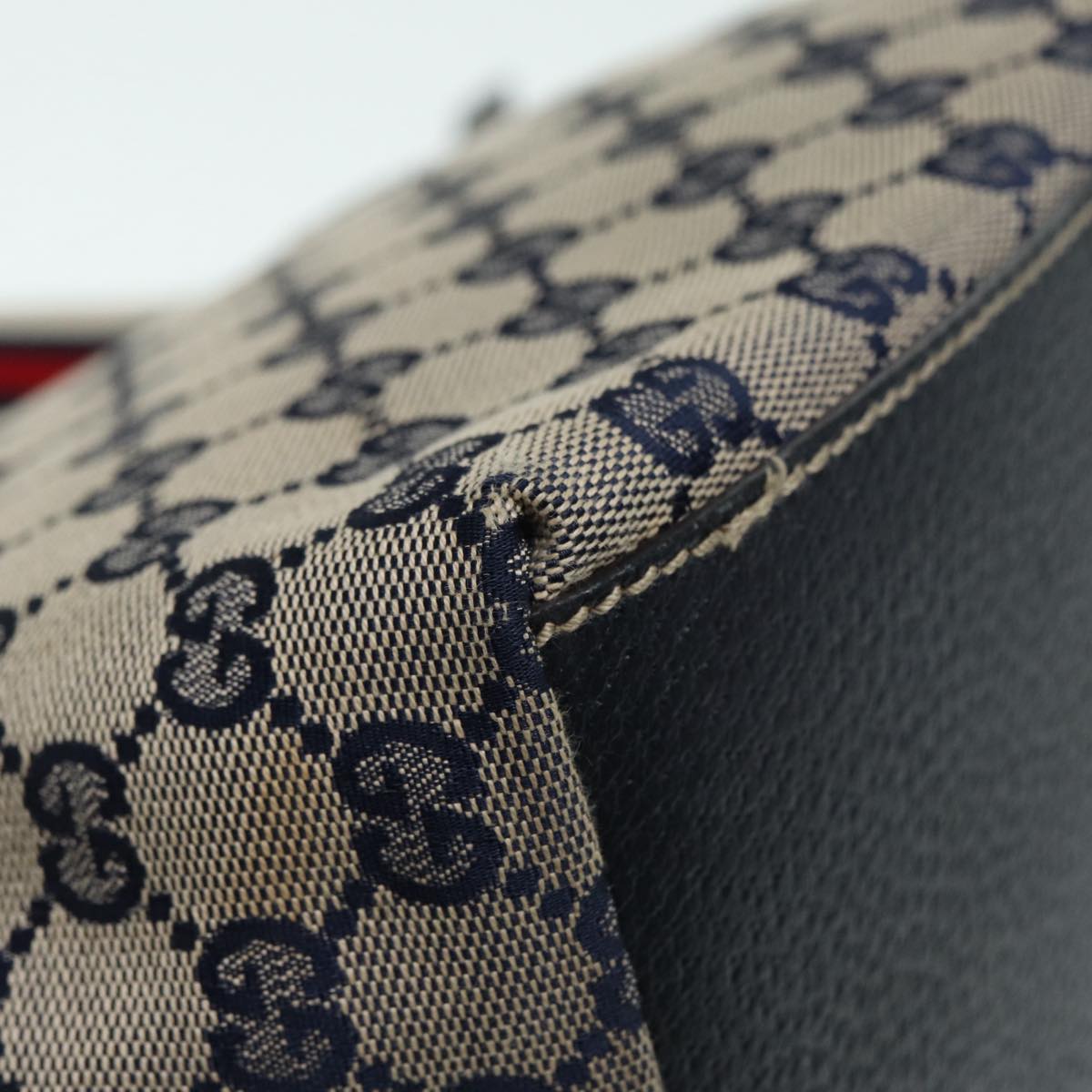 GUCCI GG Canvas Sherry Line Tote Bag Red Navy Silver 131228 bs17358