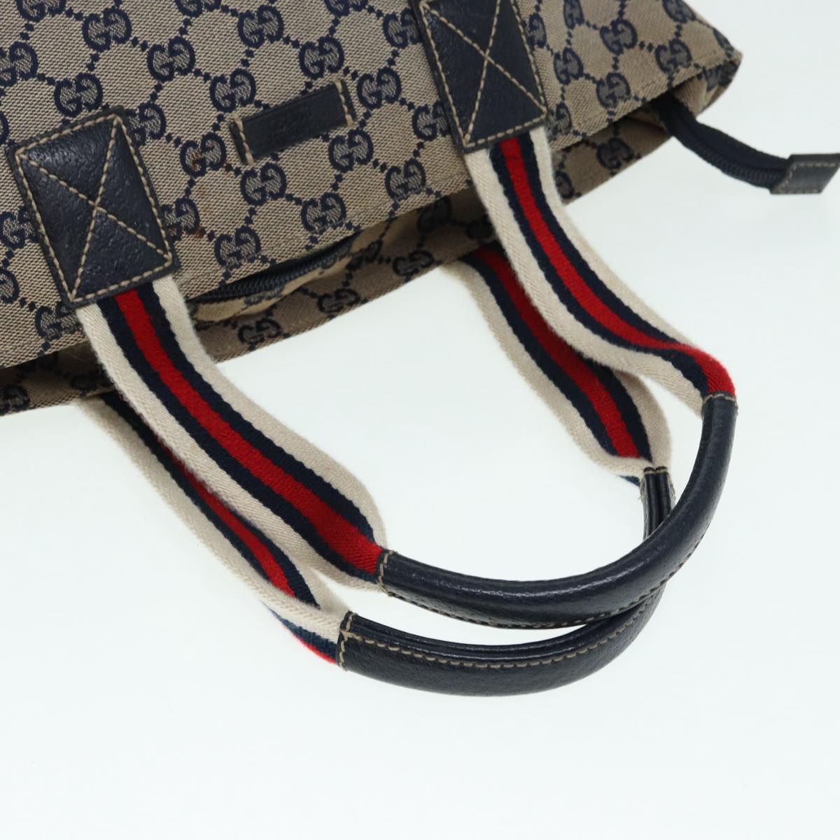GUCCI GG Canvas Sherry Line Tote Bag Red Navy Silver 131228 bs17358