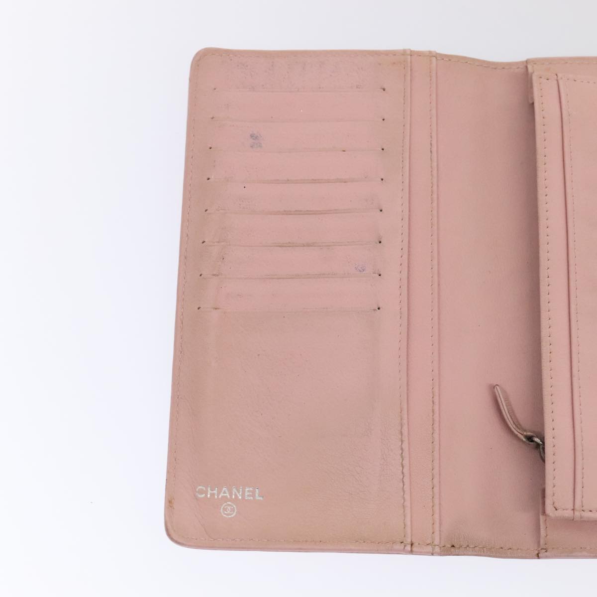 CHANEL Wallet Caviar Skin Pink Silver CC bs17427