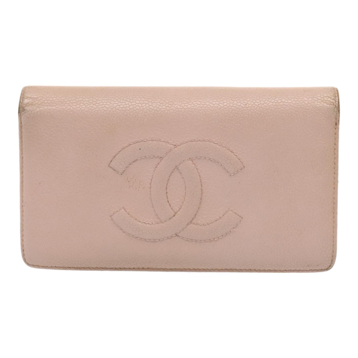 CHANEL Wallet Caviar Skin Pink Silver CC bs17427