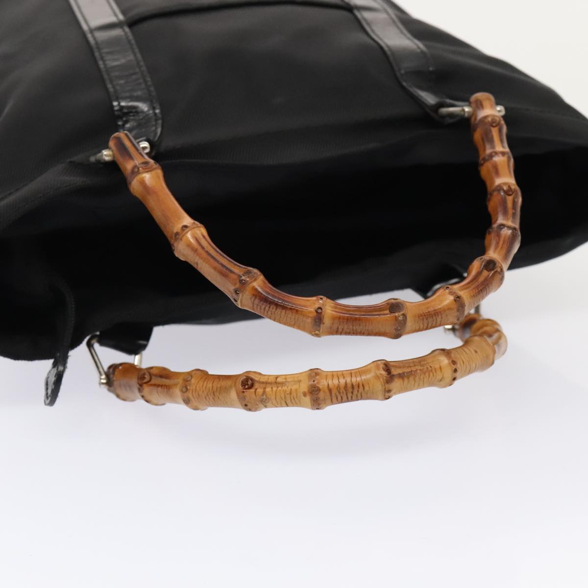 GUCCI Bamboo Hand Bag Nylon Black Gold 000 3754 0508 bs17437