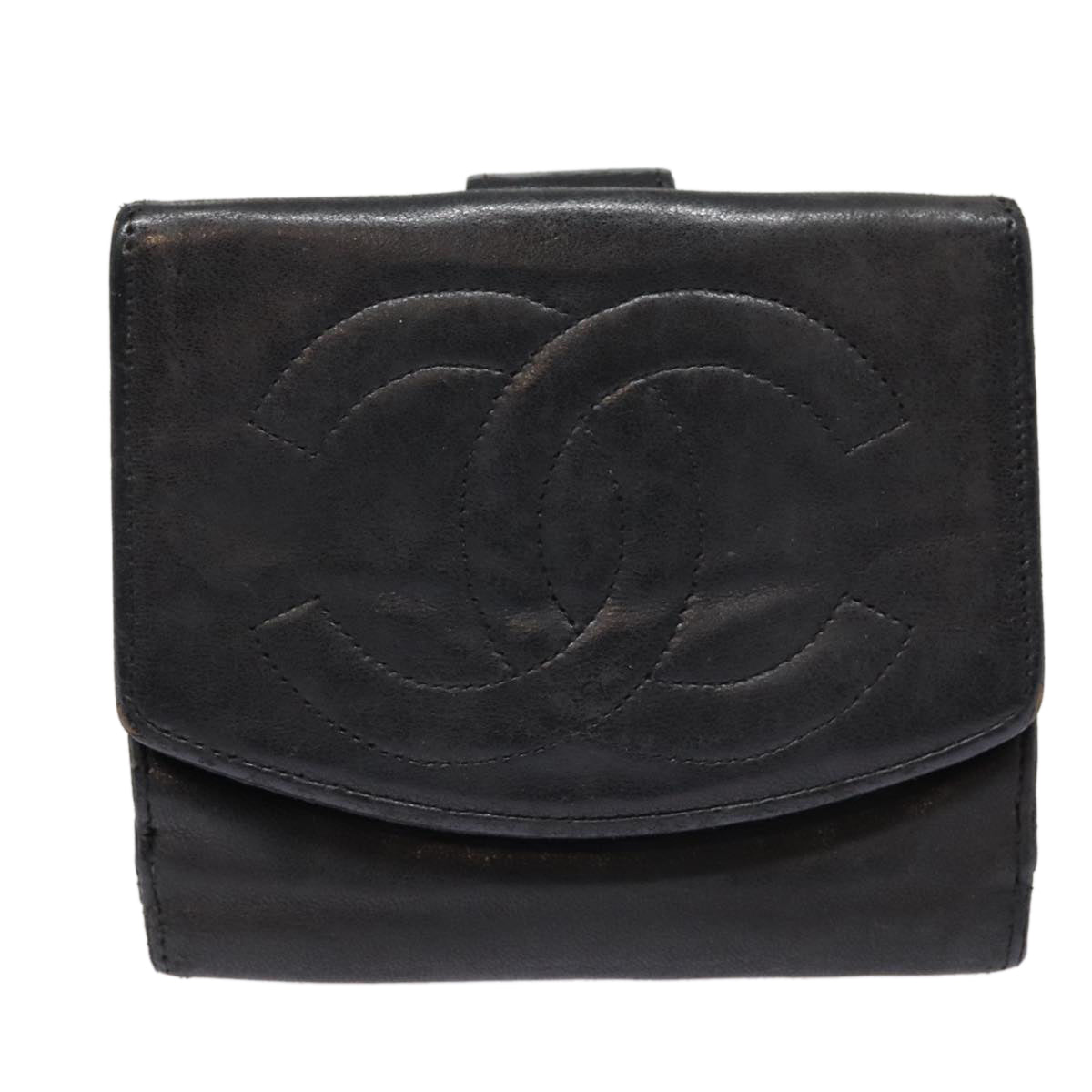 CHANEL Wallet Leather Black Gold CC bs17493