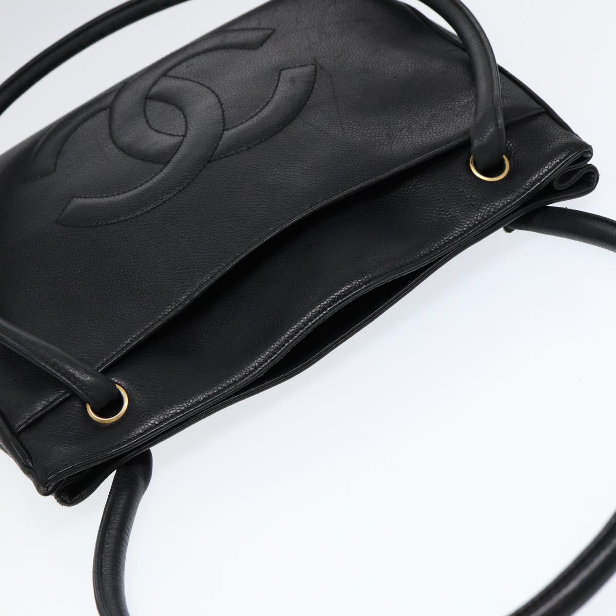 CHANEL Tote Bag Caviar Skin Black Gold CC bs17526