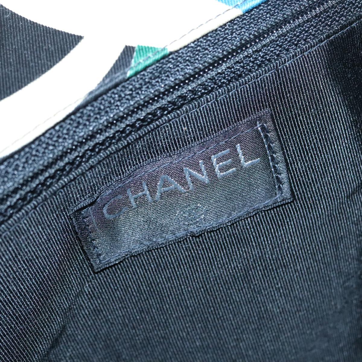 CHANEL Choco Bar Chain Shoulder Bag Canvas Navy Silver CC bs17594