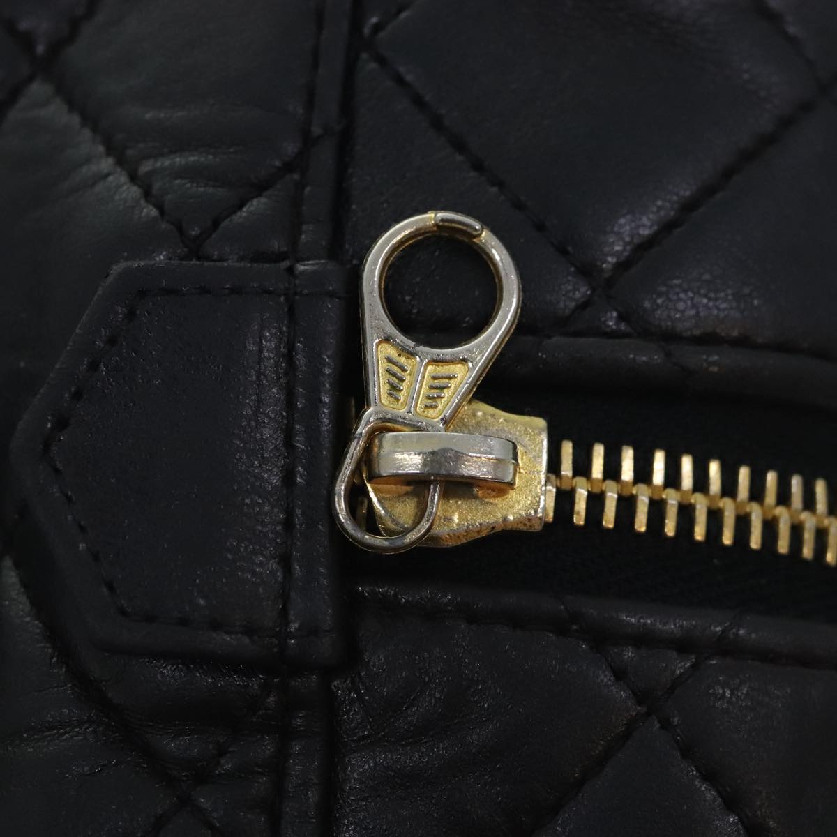 CHANEL Vanity Cosmetic Pouch Lamb Skin Black Gold CC bs17658