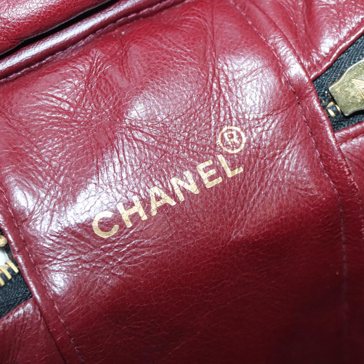 CHANEL Vanity Cosmetic Pouch Lamb Skin Black Gold CC bs17658