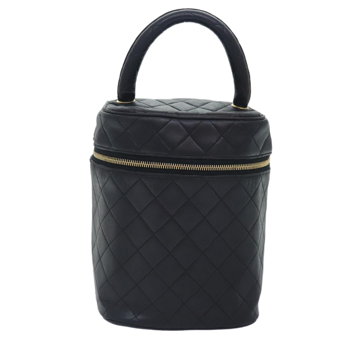 CHANEL Vanity Cosmetic Pouch Lamb Skin Black Gold CC bs17658