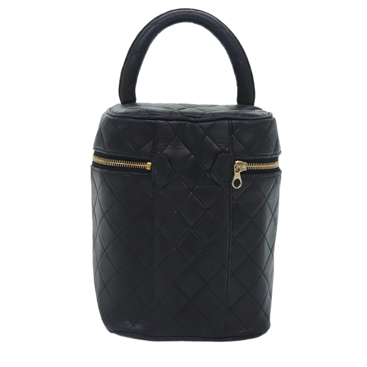 CHANEL Vanity Cosmetic Pouch Lamb Skin Black Gold CC bs17658