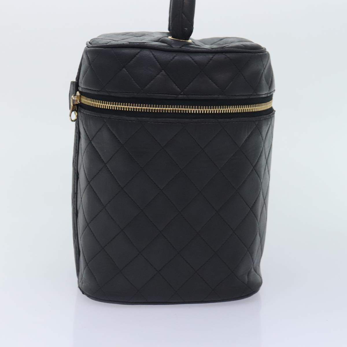 CHANEL Vanity Cosmetic Pouch Lamb Skin Black Gold CC bs17658