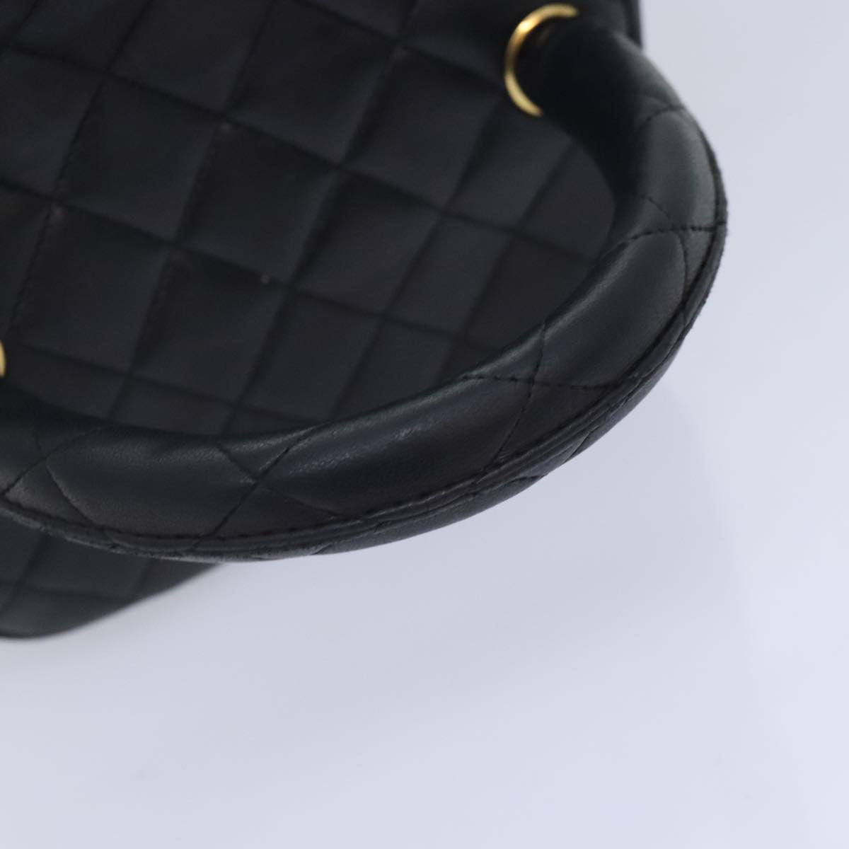 CHANEL Vanity Cosmetic Pouch Lamb Skin Black Gold CC bs17658