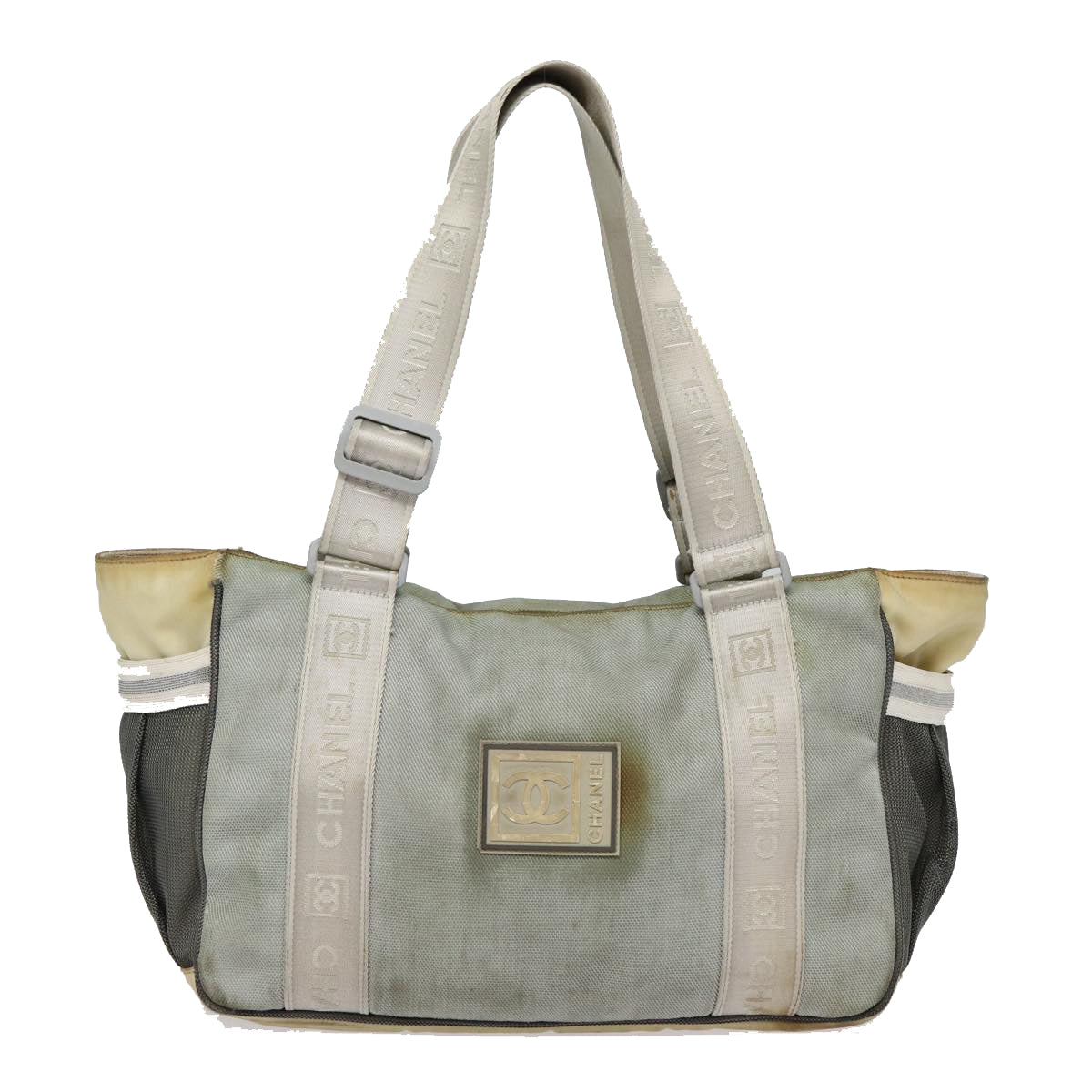 CHANEL Sports Tote Bag Nylon Gray Silver CC bs17659