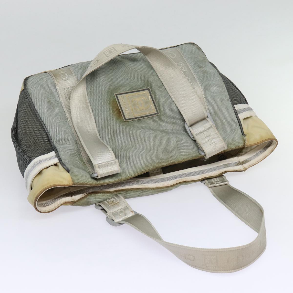 CHANEL Sports Tote Bag Nylon Gray Silver CC bs17659
