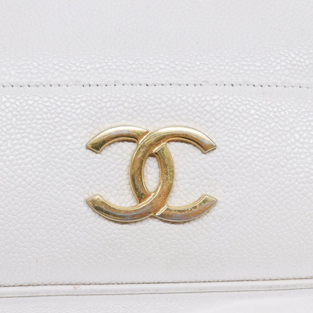 CHANEL Chain Shoulder Bag Caviar Skin White Gold CC bs17674