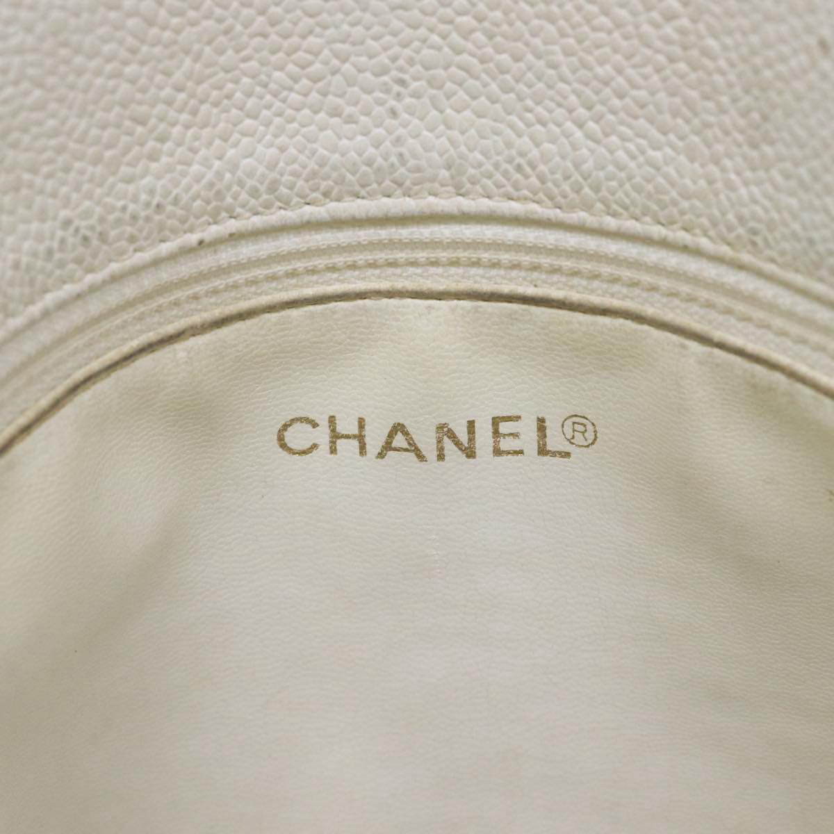 CHANEL Chain Shoulder Bag Caviar Skin White Gold CC bs17674