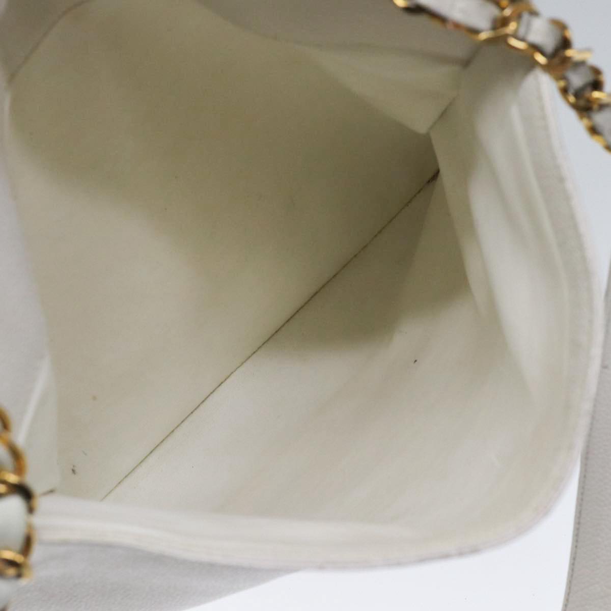CHANEL Chain Shoulder Bag Caviar Skin White Gold CC bs17674