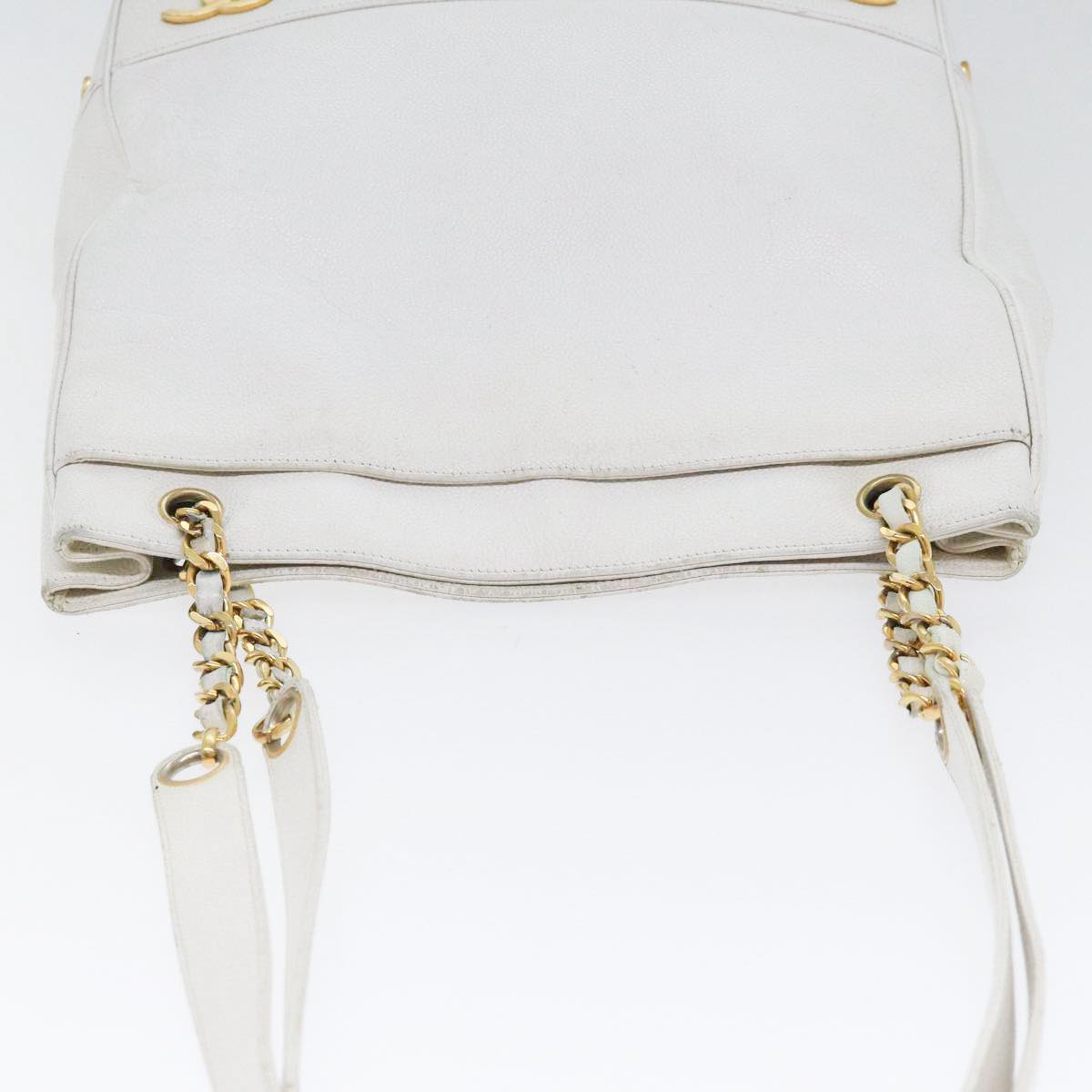 CHANEL Chain Shoulder Bag Caviar Skin White Gold CC bs17674