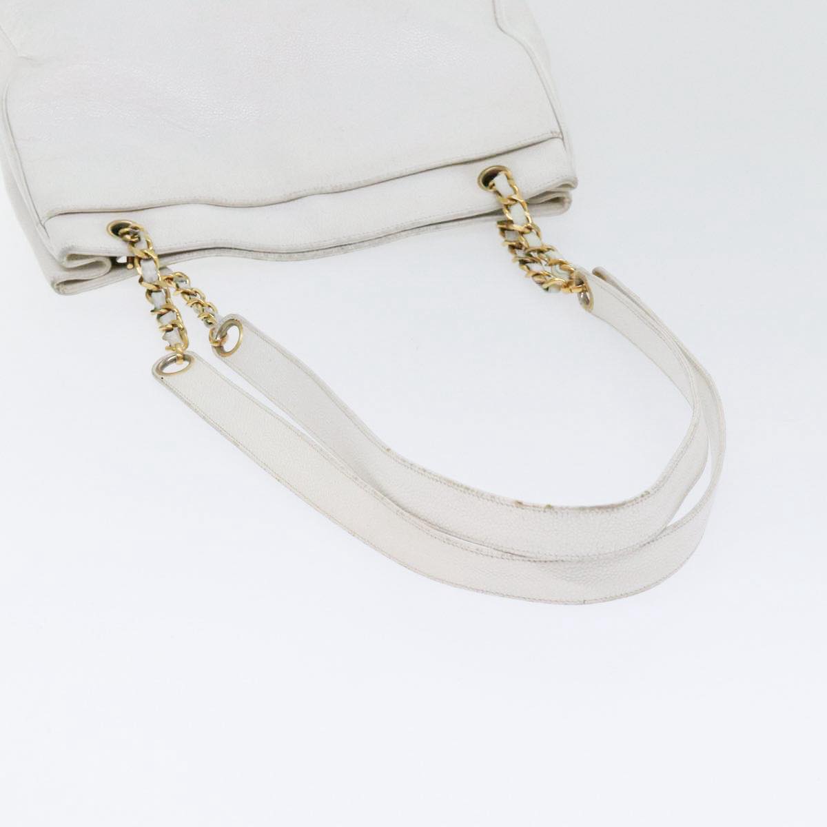 CHANEL Chain Shoulder Bag Caviar Skin White Gold CC bs17674