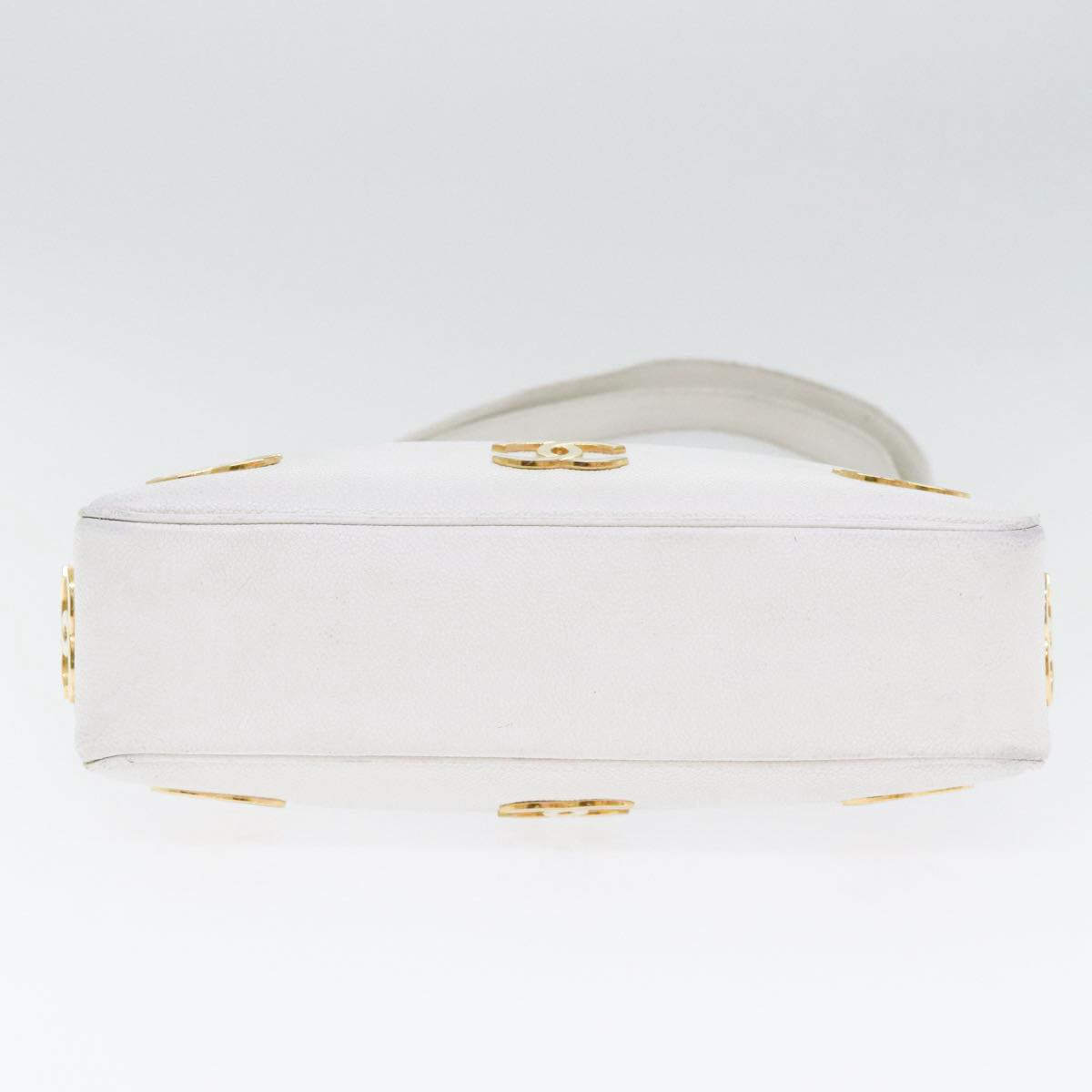CHANEL Chain Shoulder Bag Caviar Skin White Gold CC bs17674