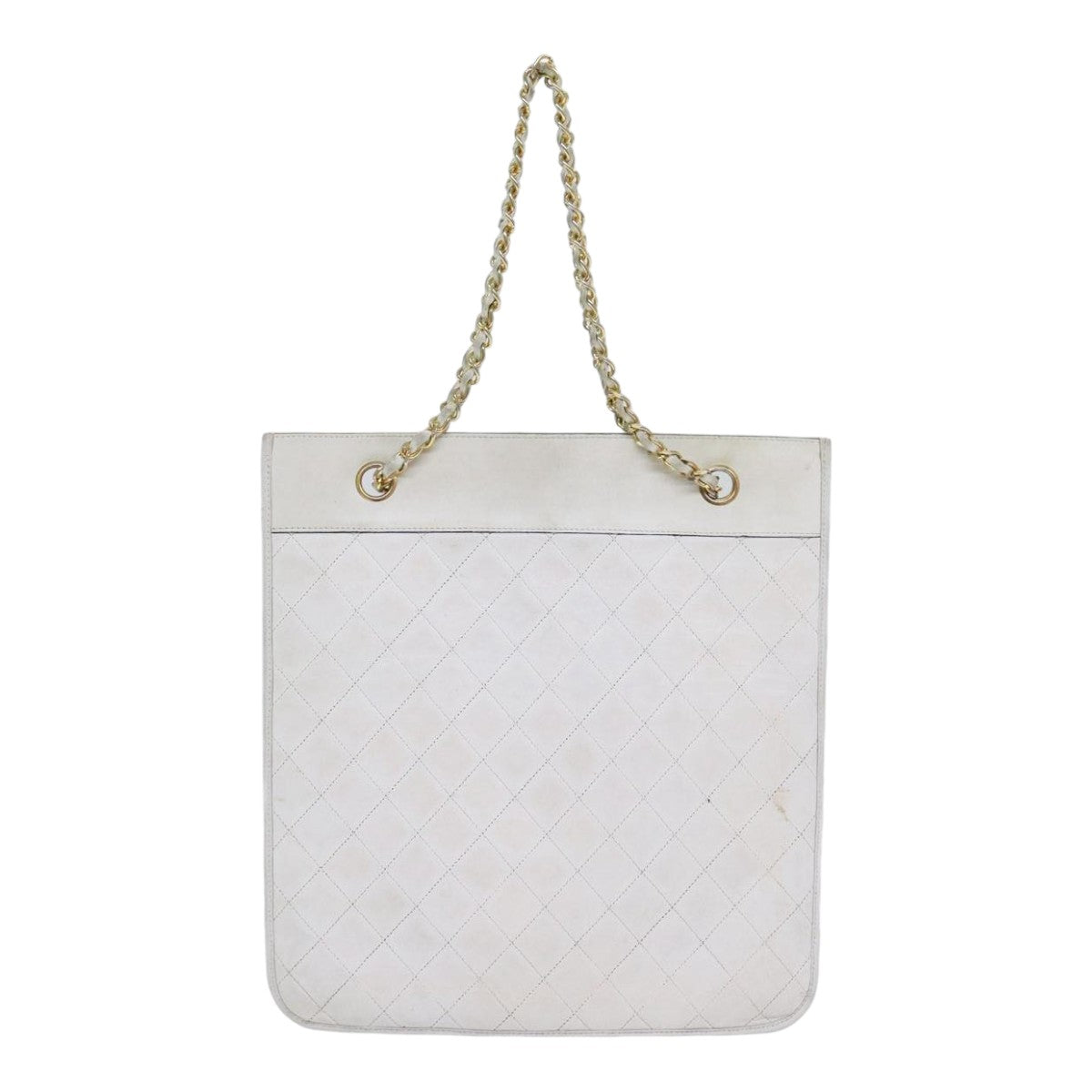 CHANEL Matelasse Chain Shoulder Bag Lamb Skin White Gold CC bs17675
