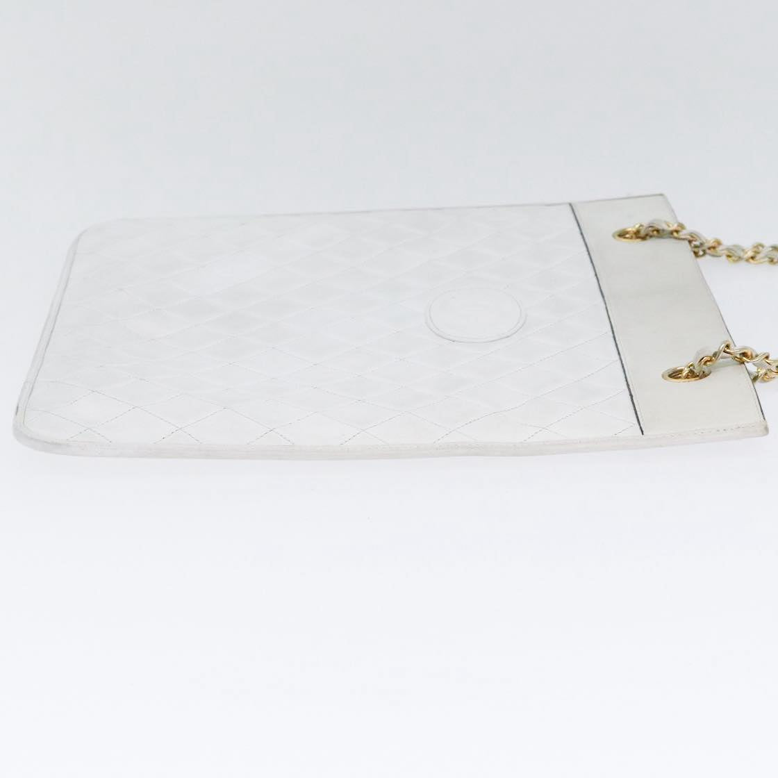 CHANEL Matelasse Chain Shoulder Bag Lamb Skin White Gold CC bs17675