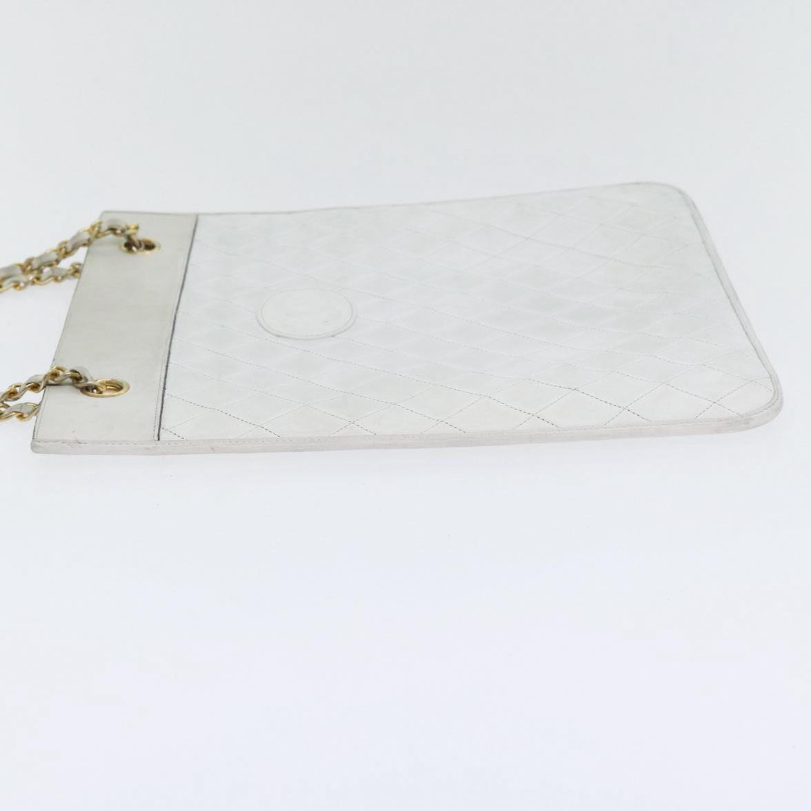 CHANEL Matelasse Chain Shoulder Bag Lamb Skin White Gold CC bs17675
