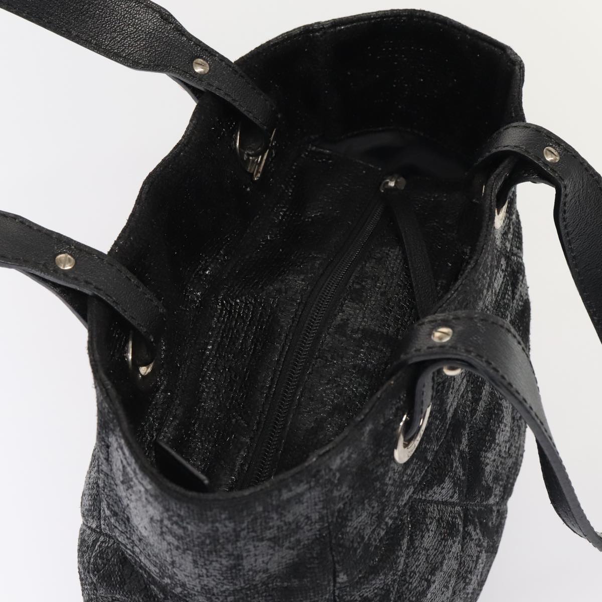 CHANEL Paris Biarritz MM Tote Bag Coated Canvas Black Silver CC bs17785