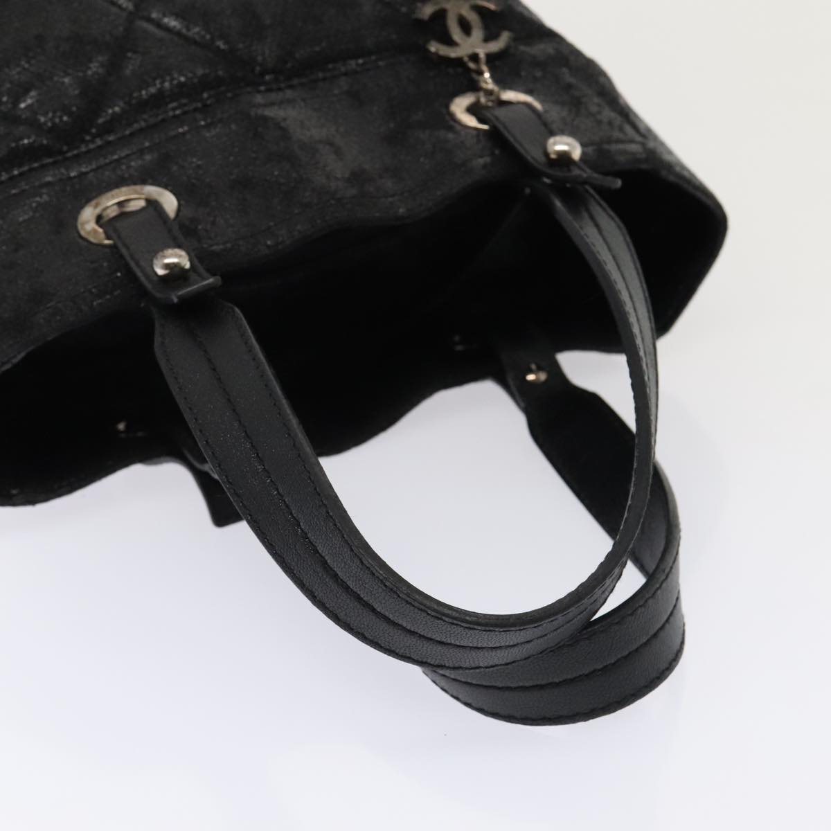 CHANEL Paris Biarritz MM Tote Bag Coated Canvas Black Silver CC bs17785