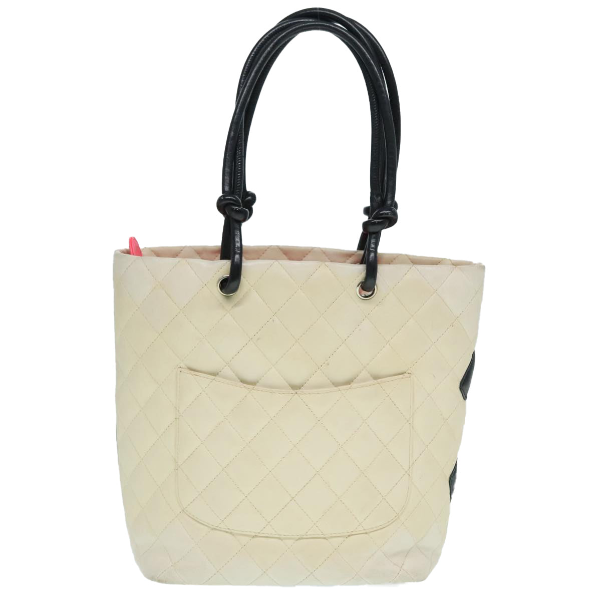 CHANEL Cambon Line Hand Bag Leather White Silver black CC bs17836