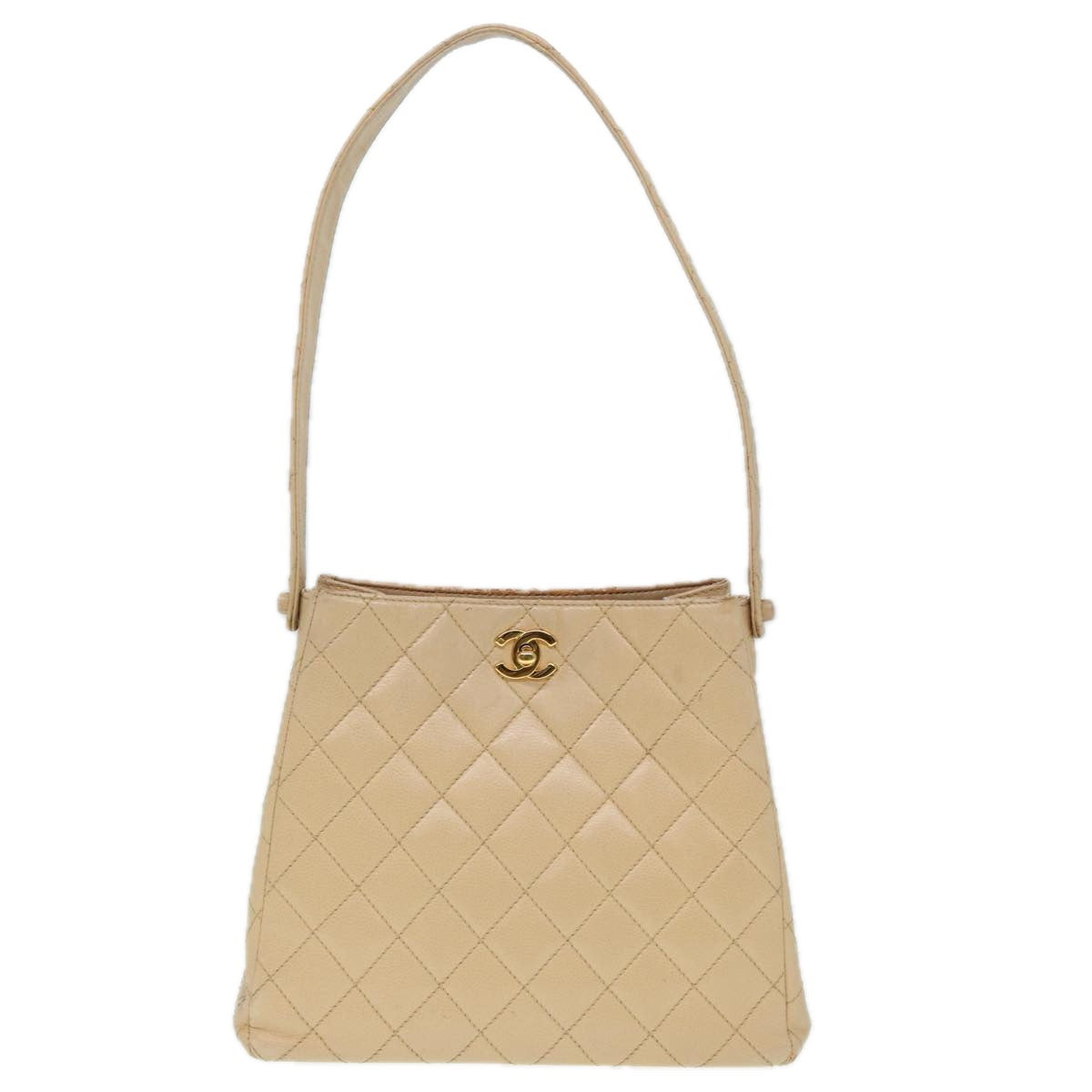 CHANEL Shoulder Bag Caviar Skin Beige Gold CC bs17980