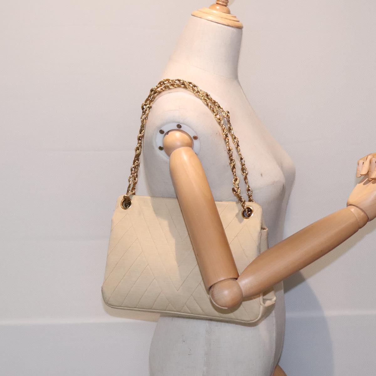 CHANEL Chain Shoulder Bag cotton Beige CC bs18003