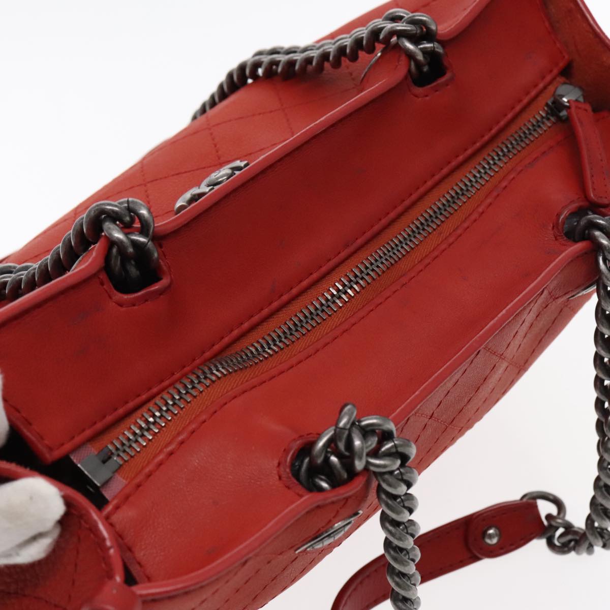 CHANEL Matelasse Chain Boy Chanel Shoulder Bag Leather Orange CC bs18169