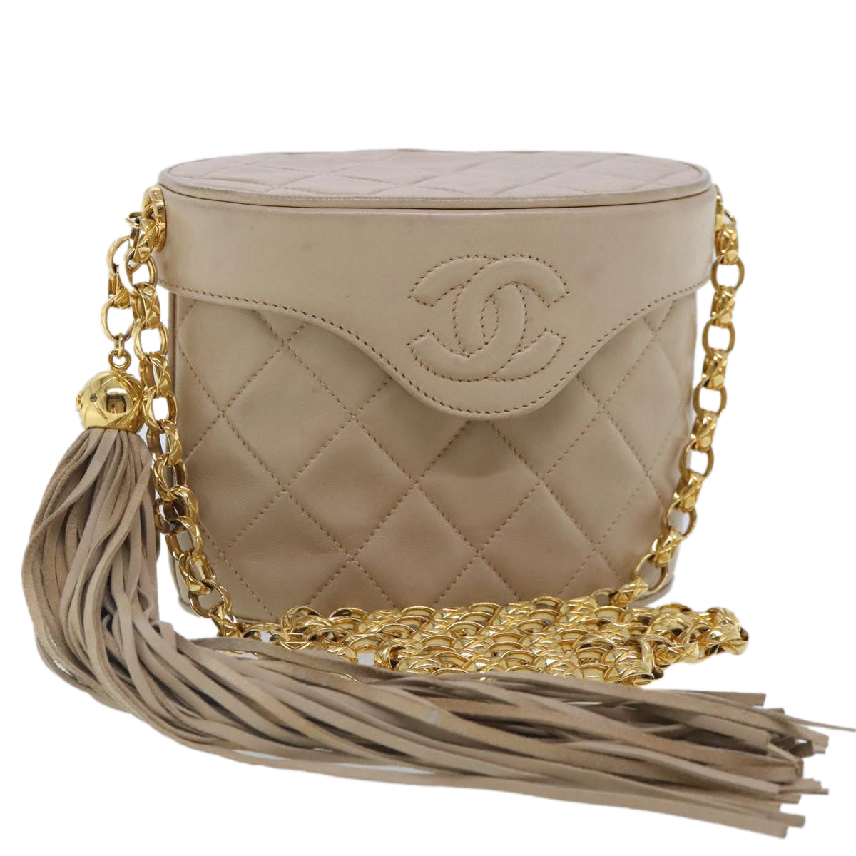 CHANEL Matelasse Chain Shoulder Bag Lamb Skin Beige Gold CC bs18171