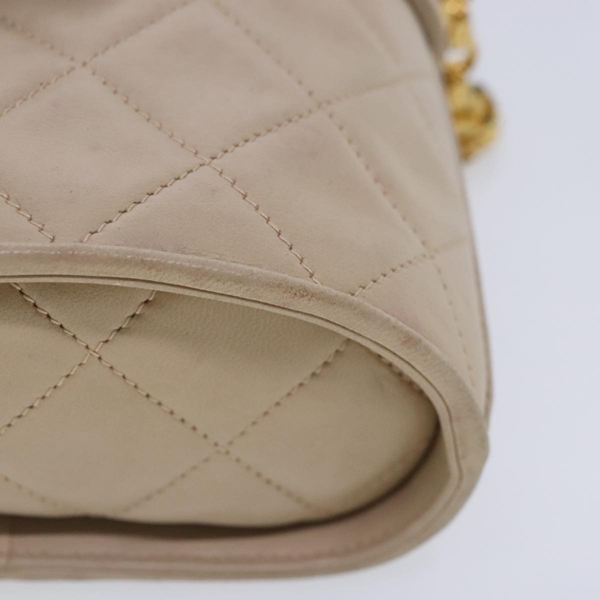 CHANEL Matelasse Chain Shoulder Bag Lamb Skin Beige Gold CC bs18171