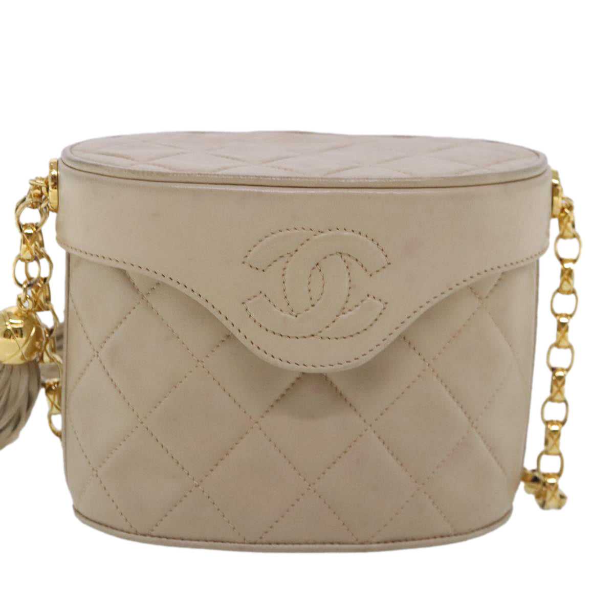 CHANEL Matelasse Chain Shoulder Bag Lamb Skin Beige Gold CC bs18171