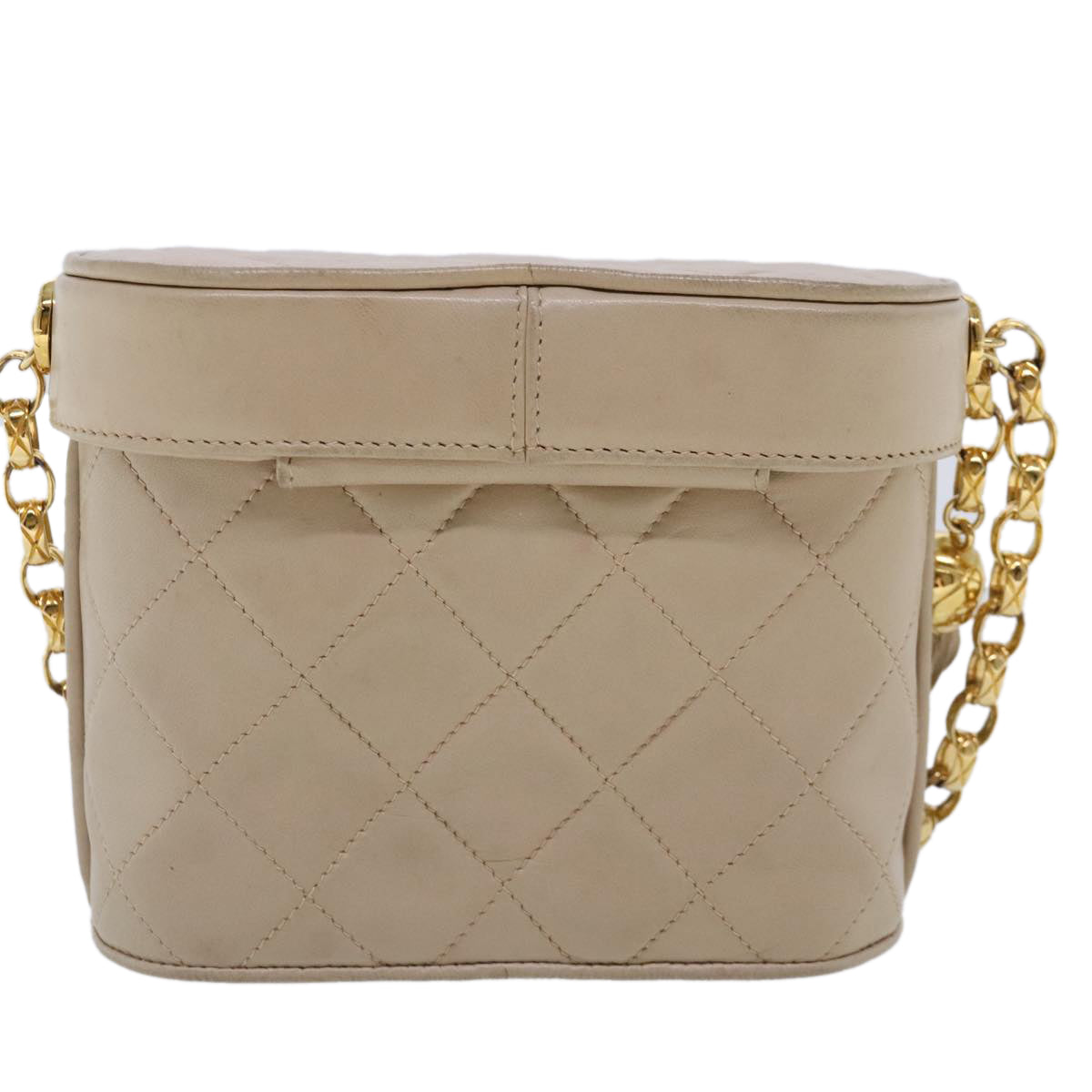 CHANEL Matelasse Chain Shoulder Bag Lamb Skin Beige Gold CC bs18171