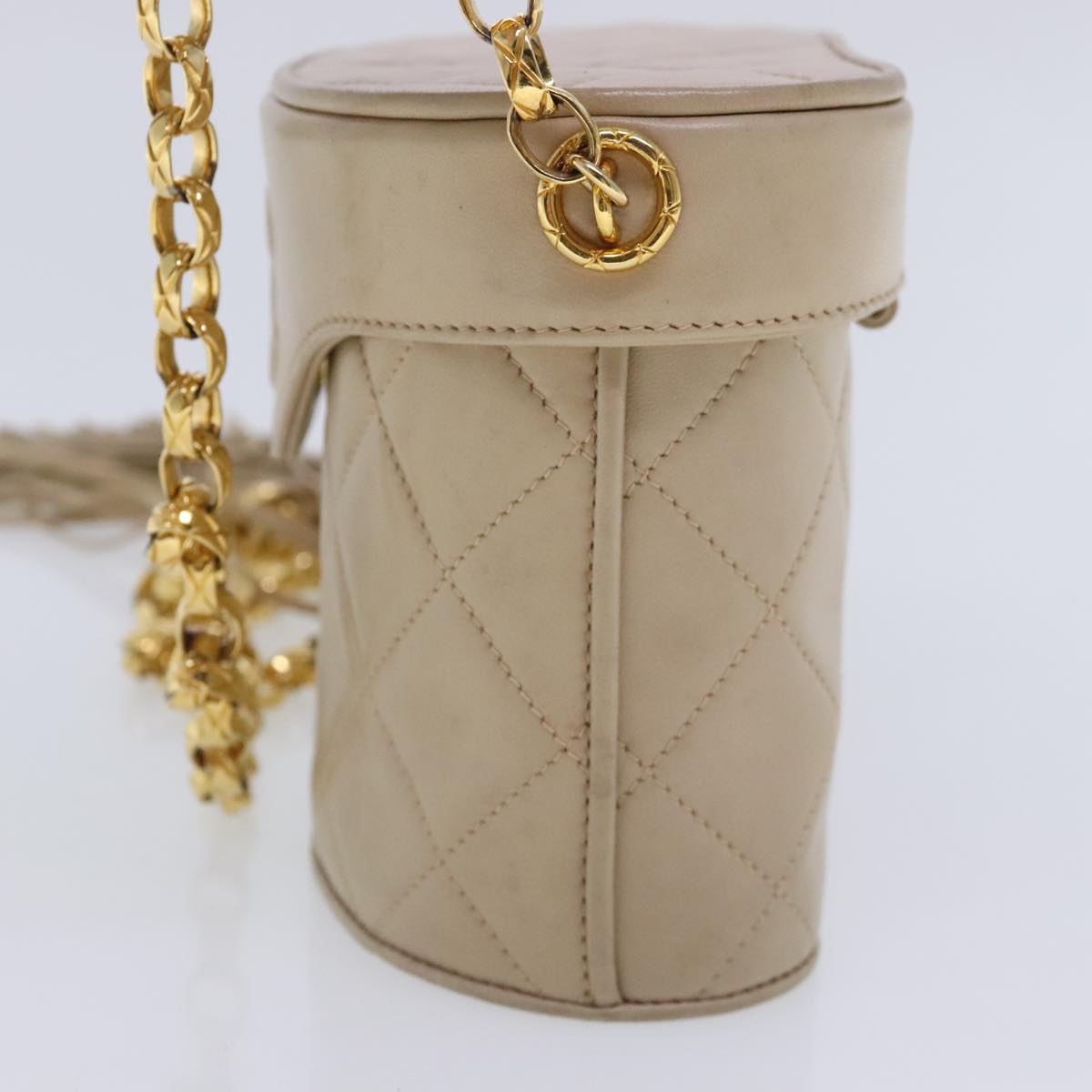 CHANEL Matelasse Chain Shoulder Bag Lamb Skin Beige Gold CC bs18171