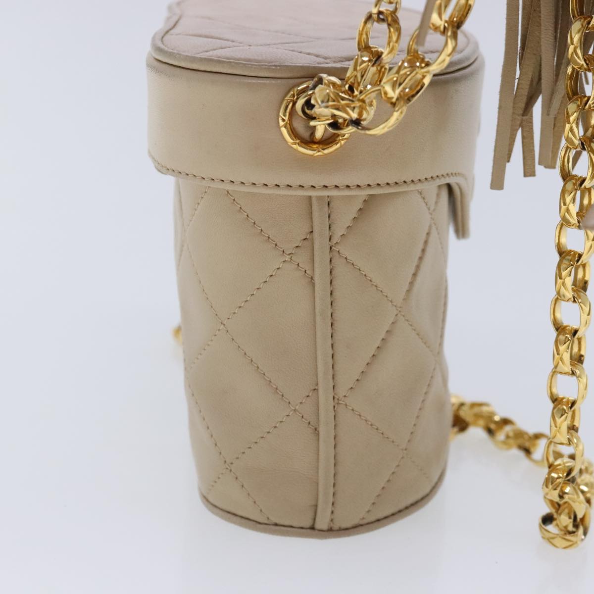 CHANEL Matelasse Chain Shoulder Bag Lamb Skin Beige Gold CC bs18171