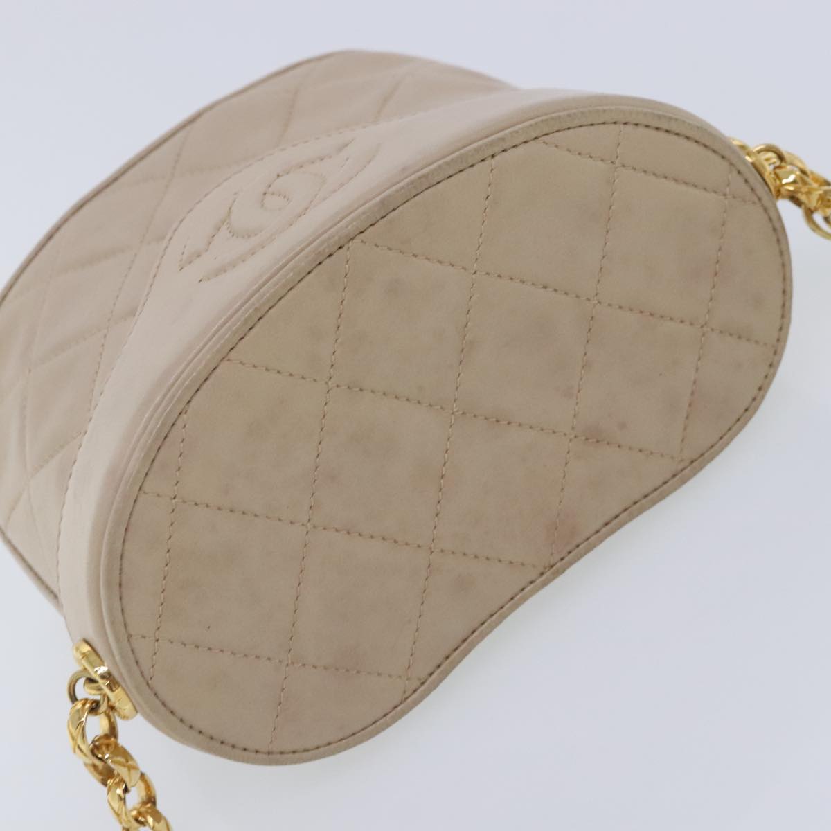 CHANEL Matelasse Chain Shoulder Bag Lamb Skin Beige Gold CC bs18171