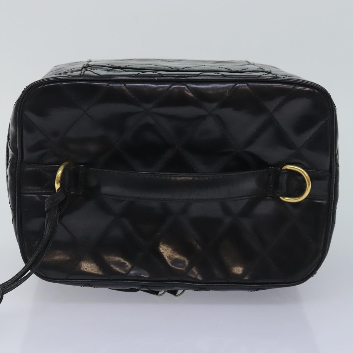 CHANEL Matelasse Vanity Cosmetic Pouch Patent leather Black Gold CC bs18324