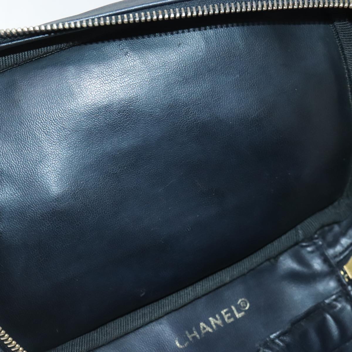 CHANEL Bicolore Vanity Cosmetic Pouch Leather Black CC bs18328