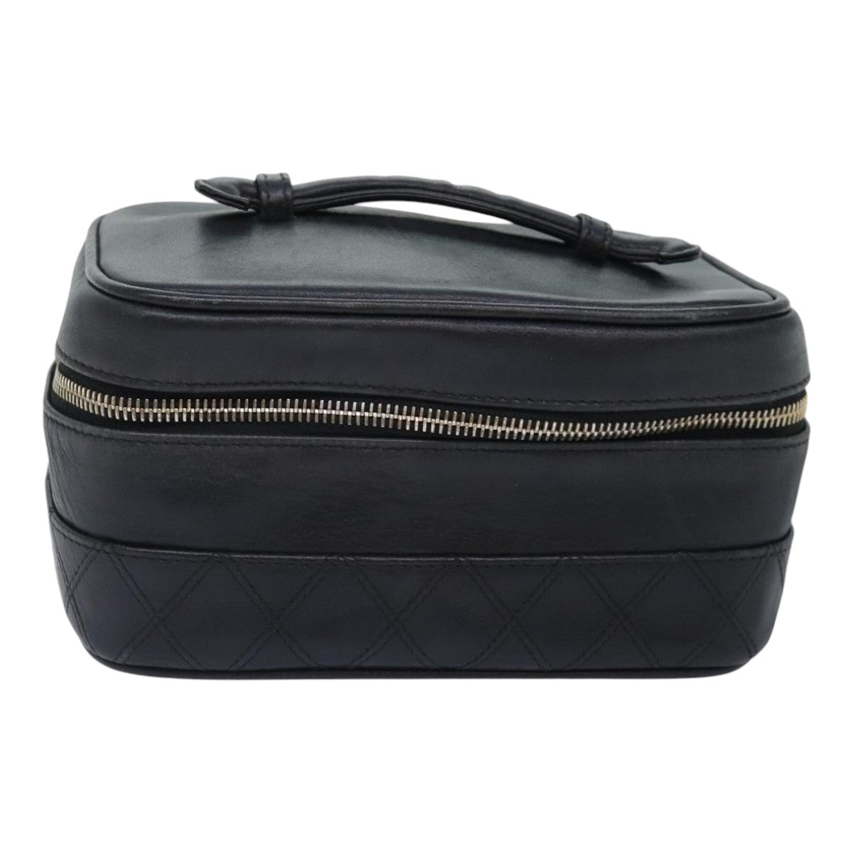 CHANEL Bicolore Vanity Cosmetic Pouch Leather Black CC bs18328