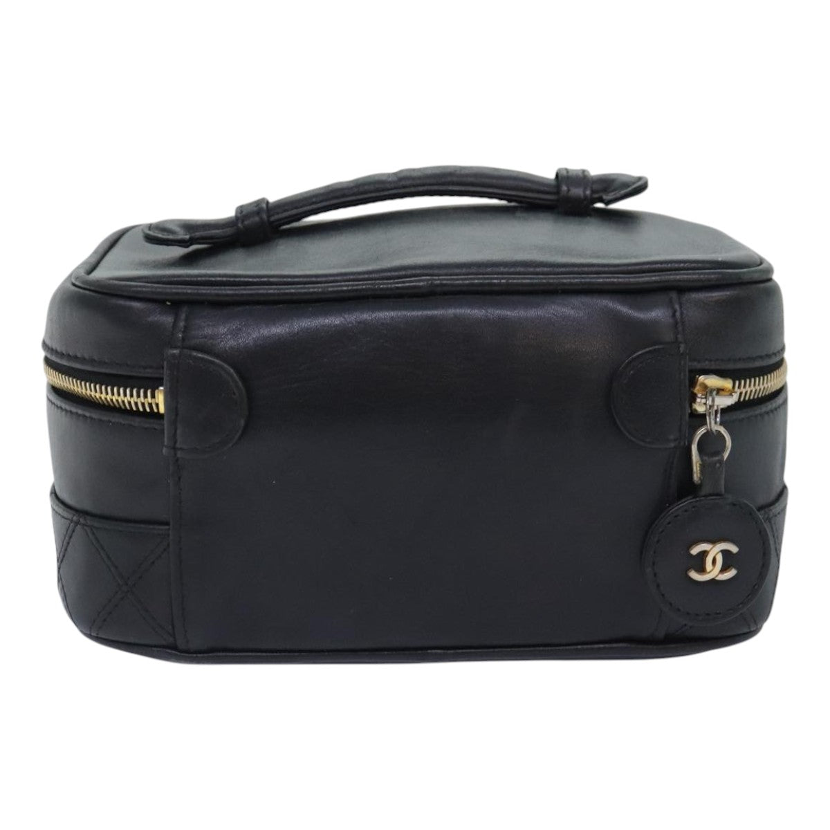 CHANEL Bicolore Vanity Cosmetic Pouch Leather Black CC bs18328