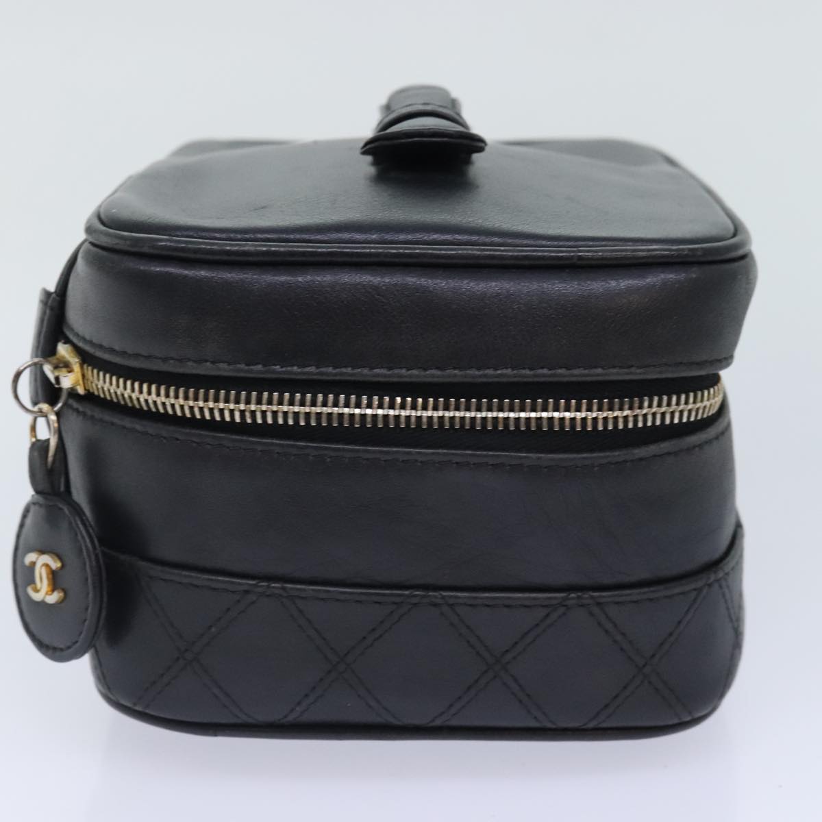 CHANEL Bicolore Vanity Cosmetic Pouch Leather Black CC bs18328