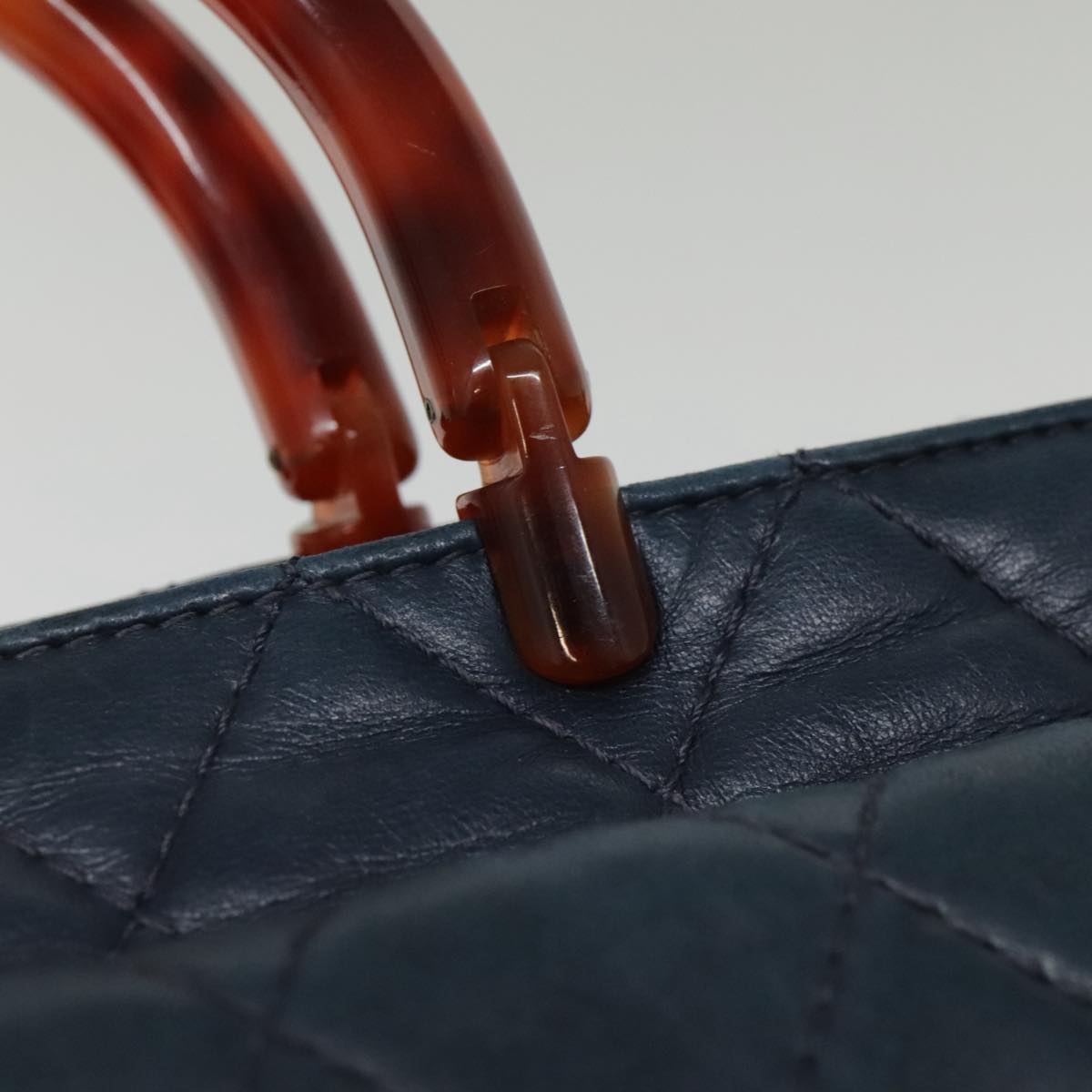 CHANEL Matelasse Hand Bag Lamb Skin Navy CC bs18353