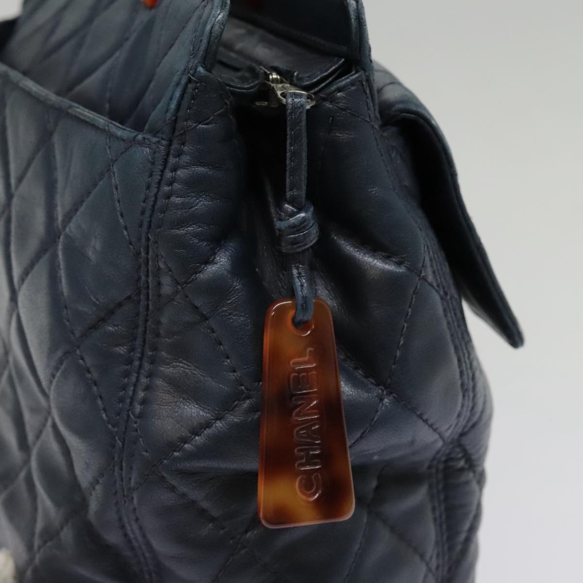 CHANEL Matelasse Hand Bag Lamb Skin Navy CC bs18353