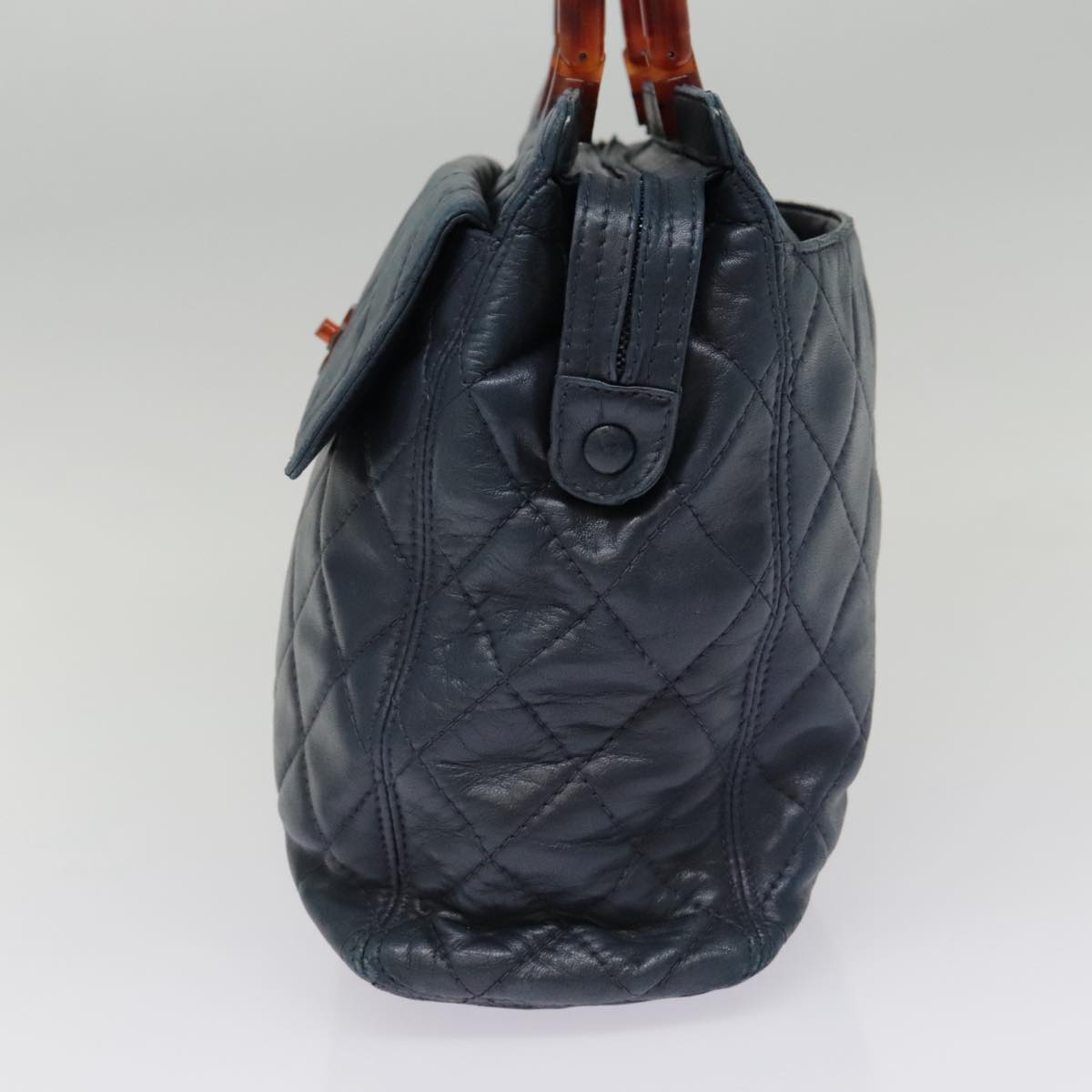 CHANEL Matelasse Hand Bag Lamb Skin Navy CC bs18353