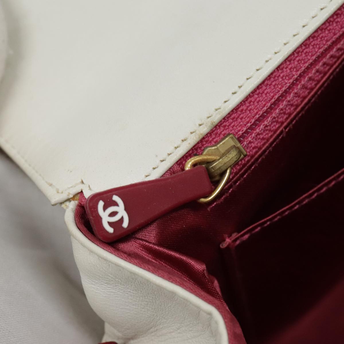 CHANEL Choco Bar Shoulder Bag Leather White Gold pink CC bs18354