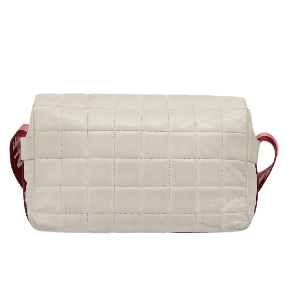 CHANEL Choco Bar Shoulder Bag Leather White Gold pink CC bs18354