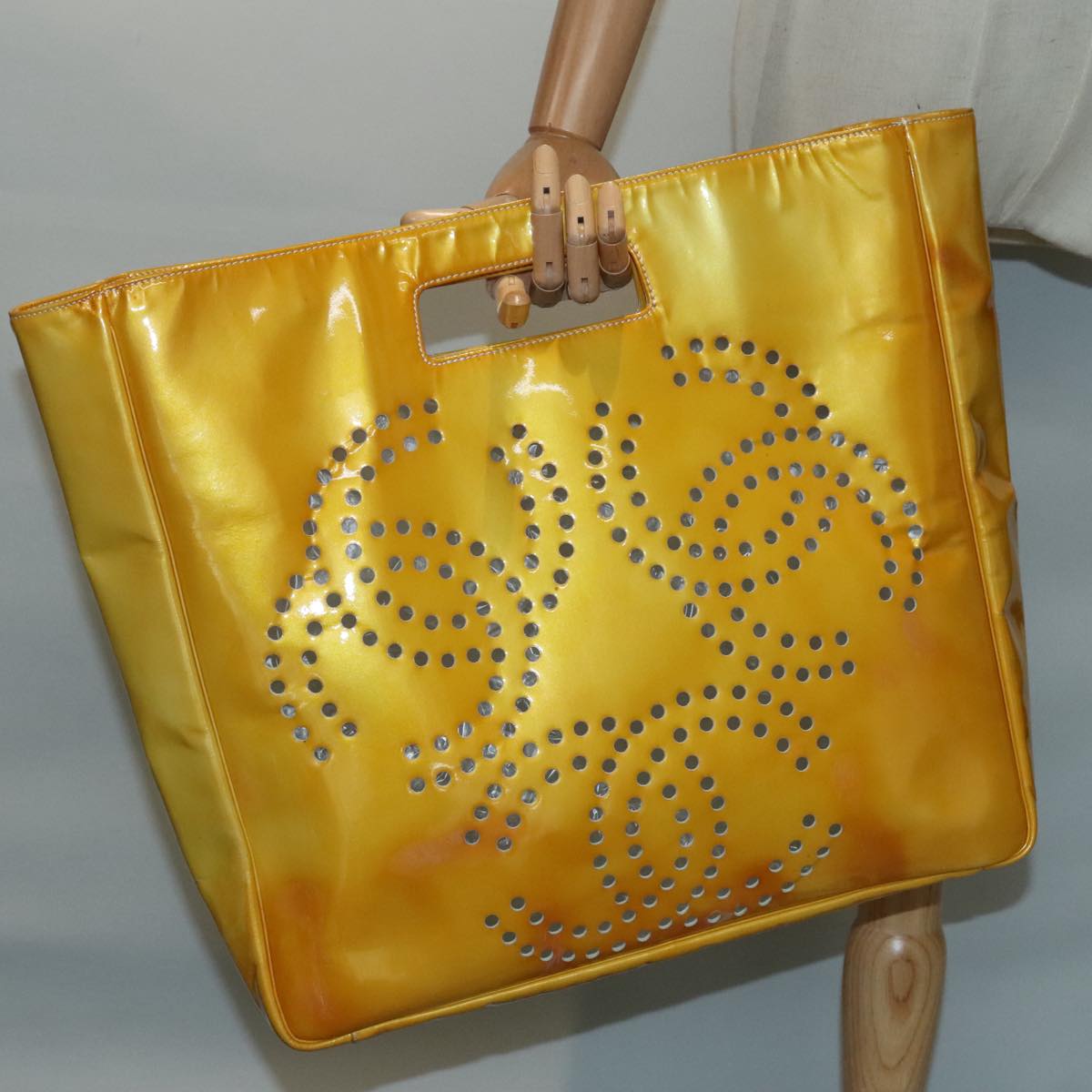 CHANEL COCO Mark Hand Bag Patent leather Yellow CC bs18402