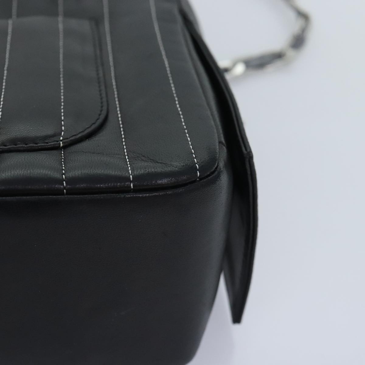CHANEL Chain Shoulder Bag Leather Silver Black CC bs18415